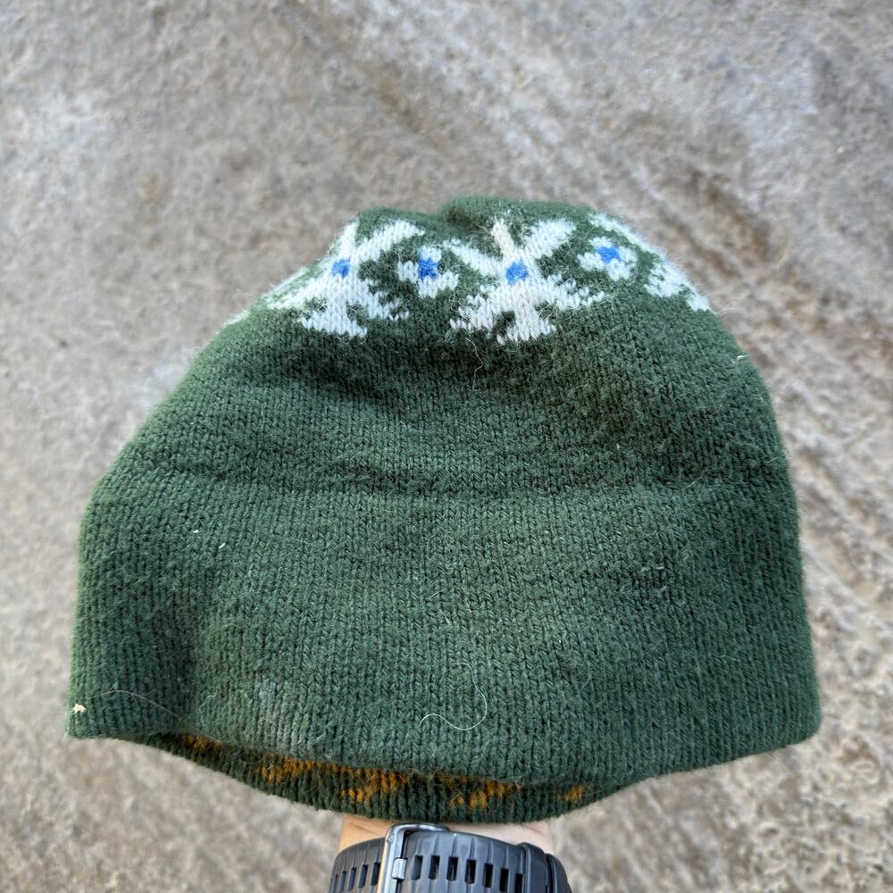 Vintage 80s Arctic Green Beanie Wool Hat Outdoor